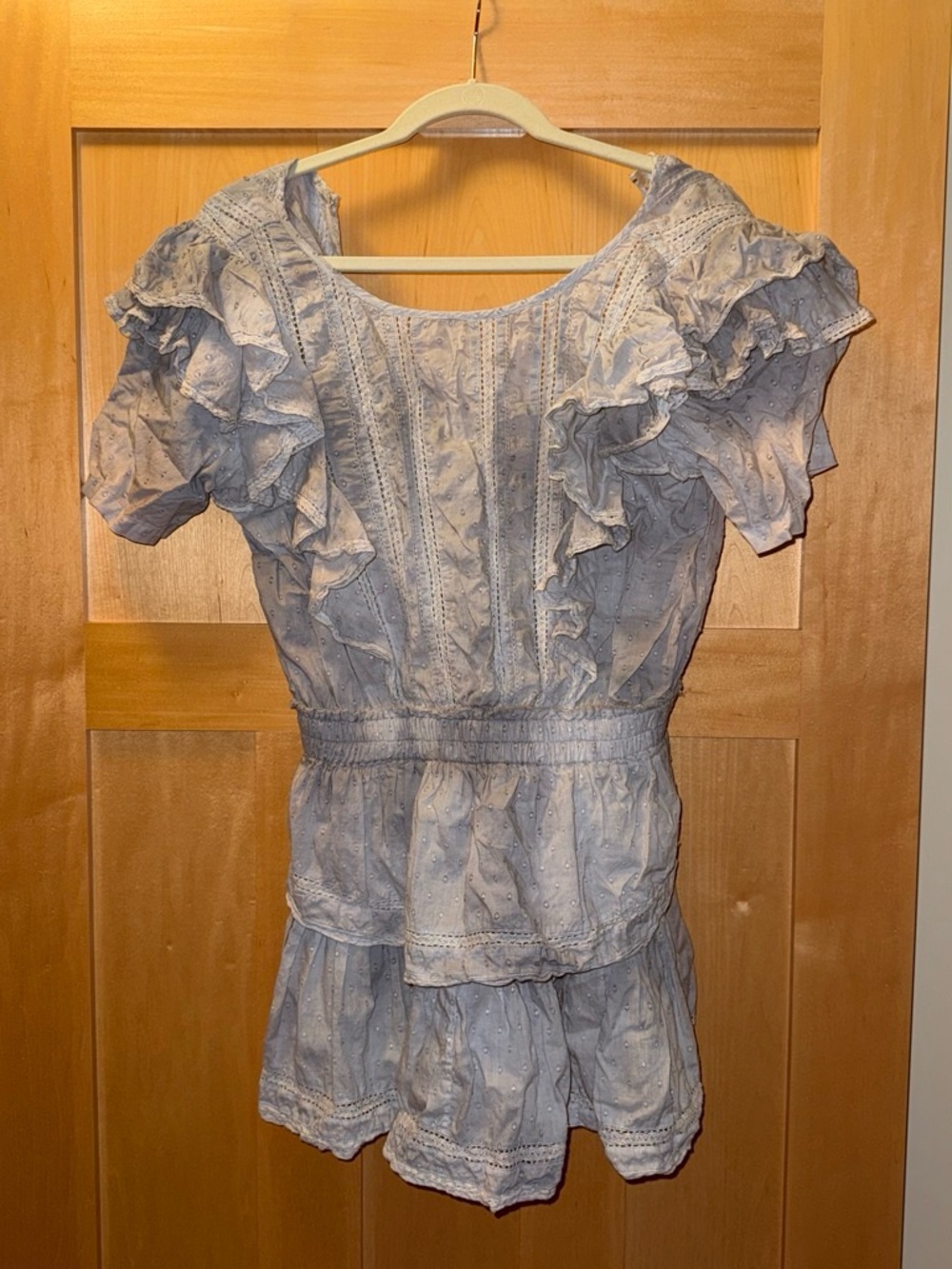 LoveShackFancy Pale Blue Ruffled Tiered Mini Dress